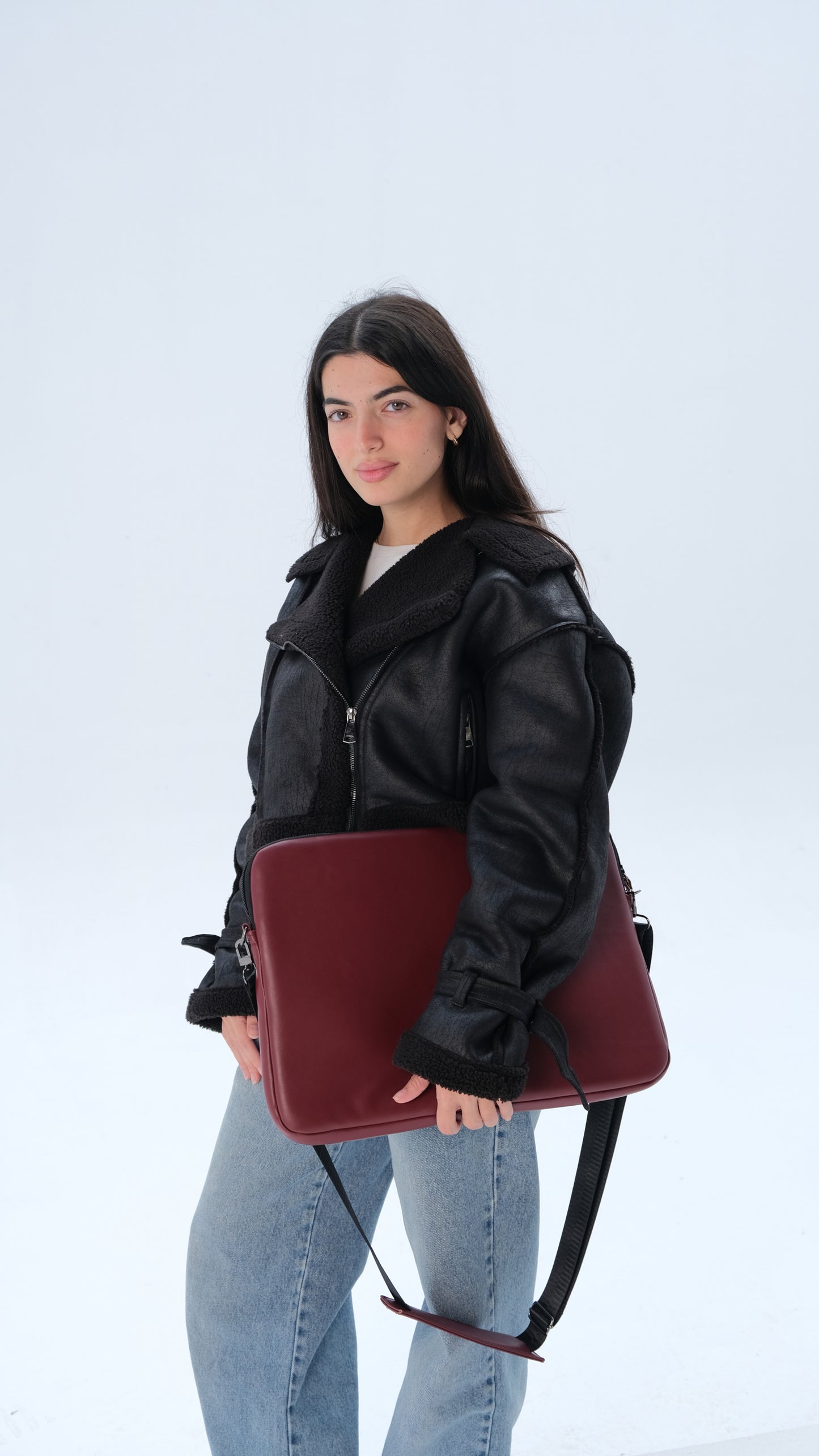 Leather Laptop Bag - Burgundy