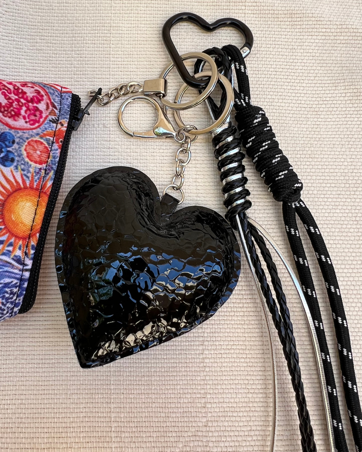 Black Shiny Heart Coin Pouch Charm