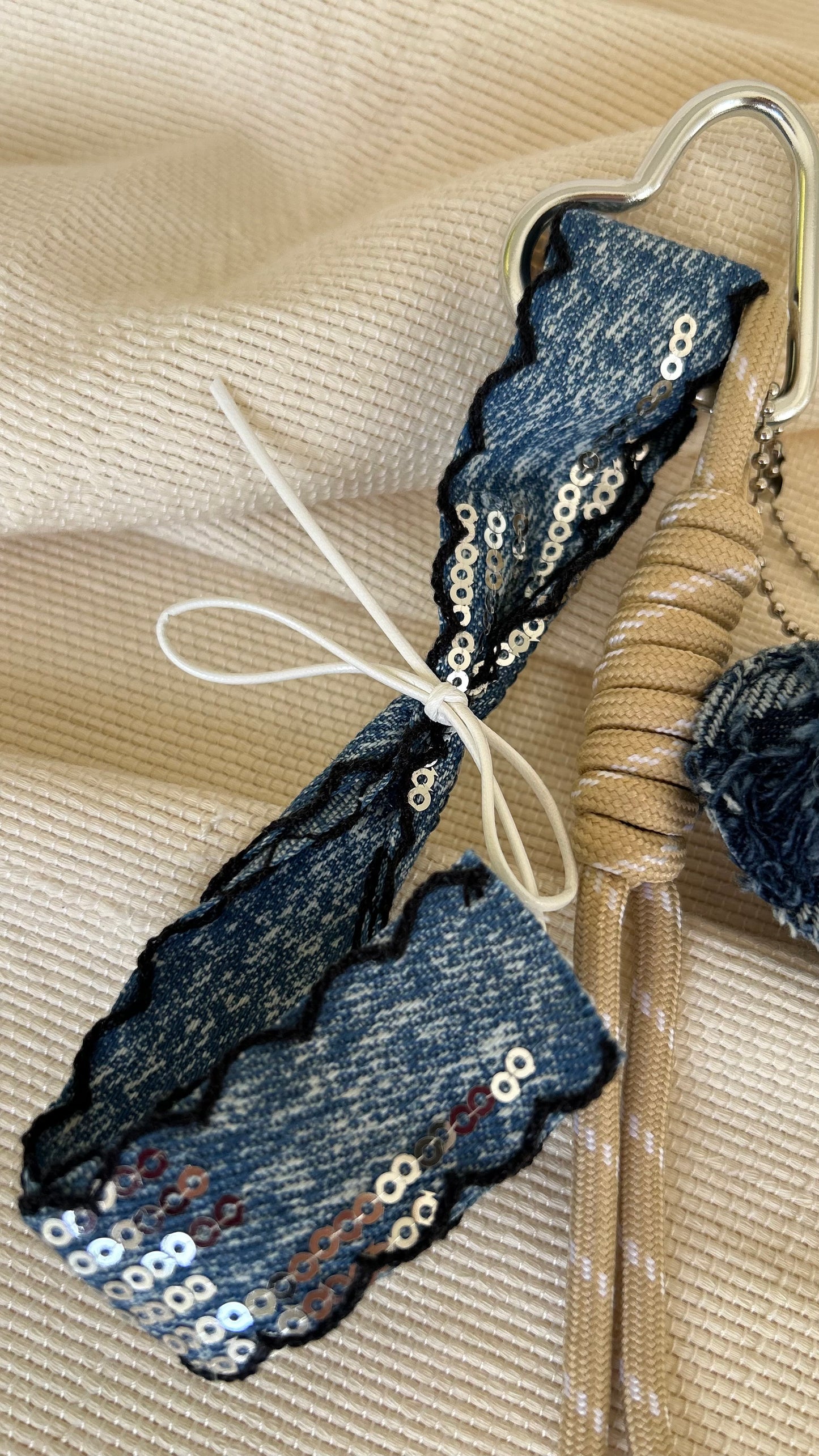 Denim Heart Charm ā Beige Detail