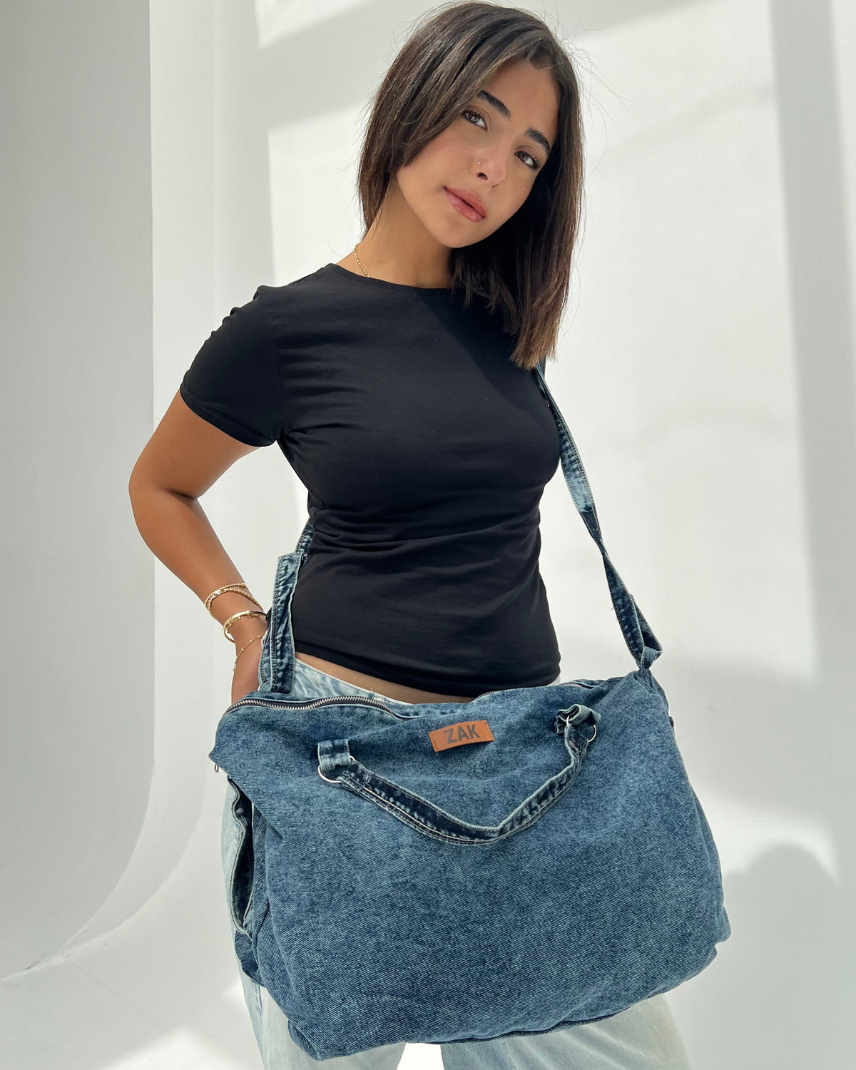Denim Duffel Bag — Mid Denim