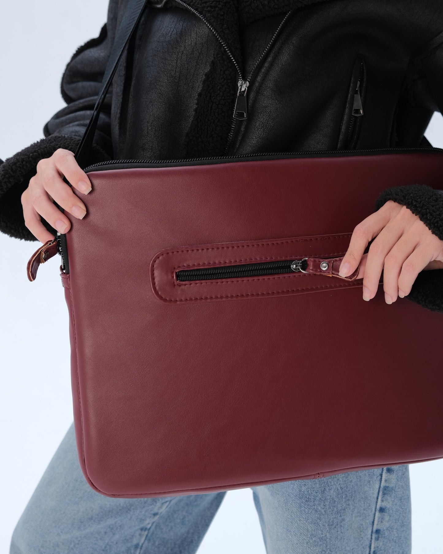 Leather Laptop Bag - Burgundy