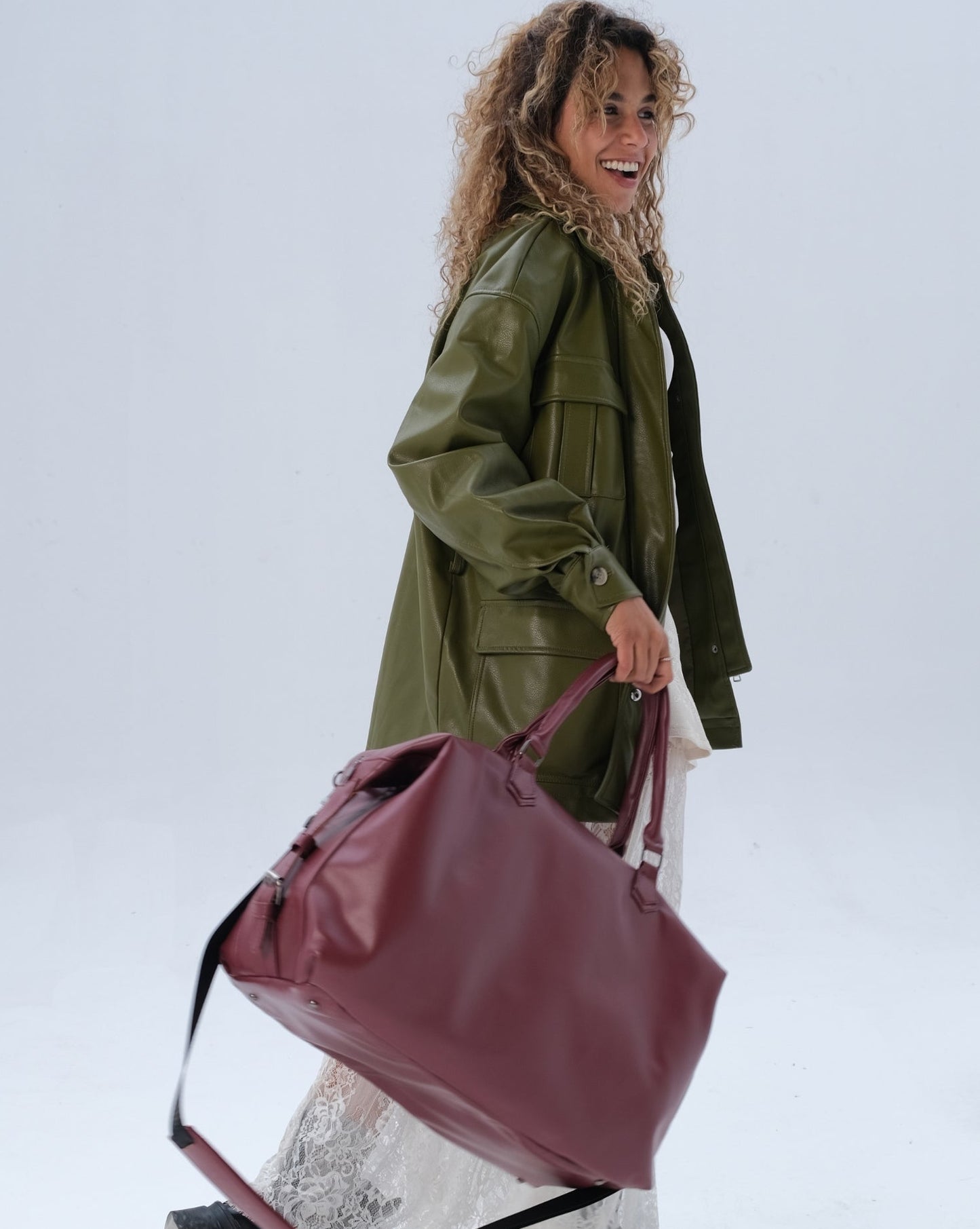 Leather Duffle Bag - Burgundy