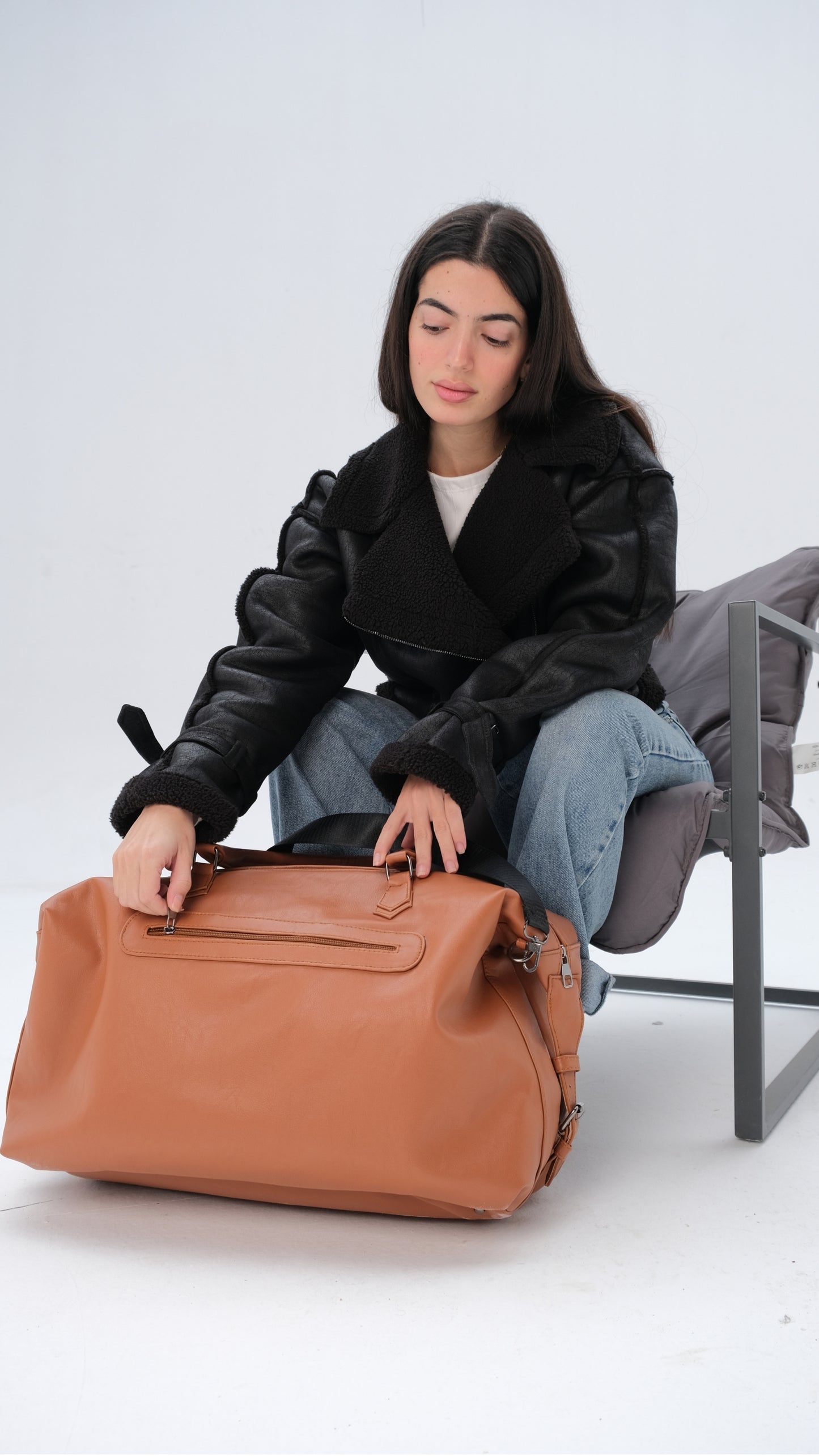 Leather Duffle Bag - Camel