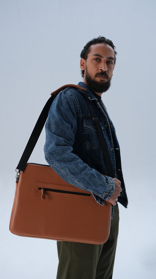 Leather Laptop Bag - Camel