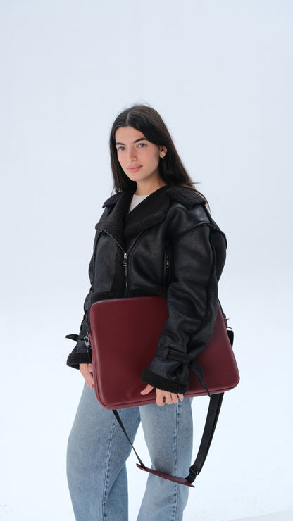 Leather Laptop Bag - Burgundy