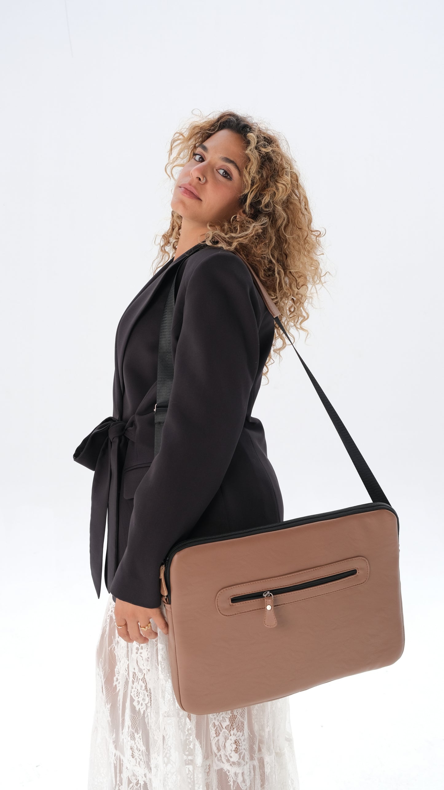 Leather Laptop Bag - Latte