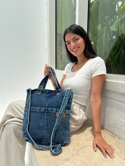 Vela Cross Tote - Mid Denim