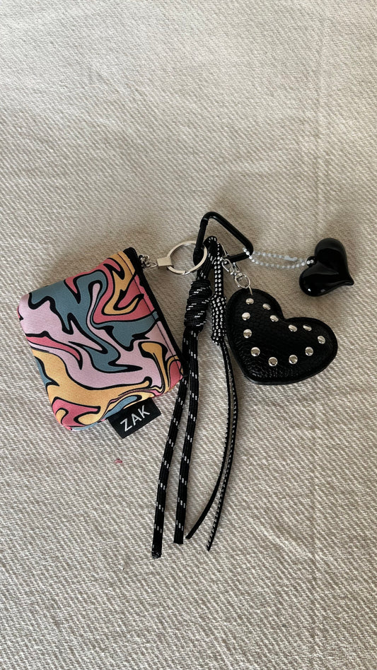 Black Heart Coins Pouch Charm