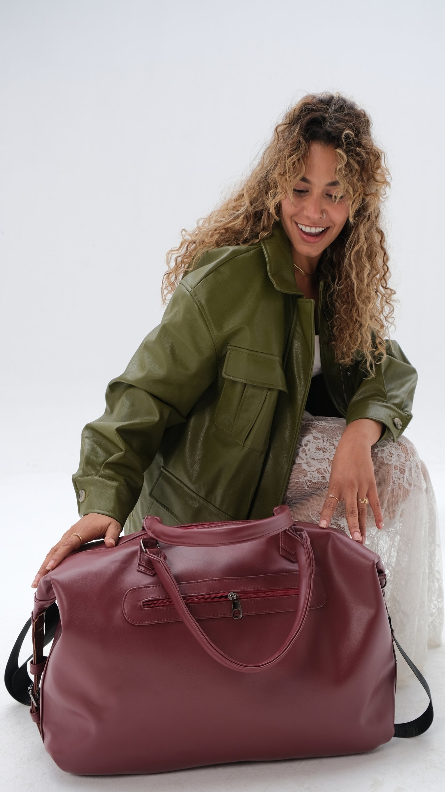 Leather Duffle Bag - Burgundy