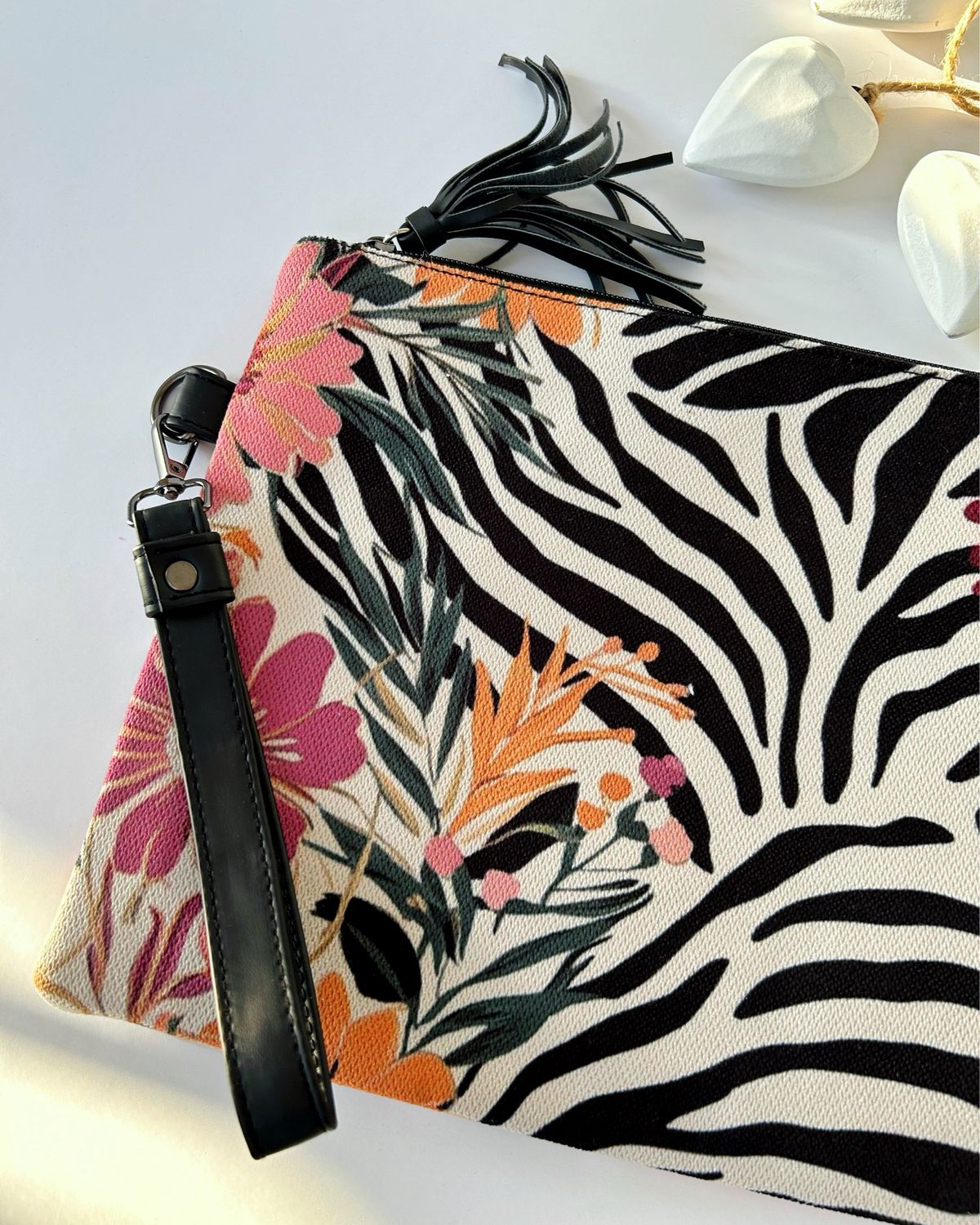 Zebra Floral Clutch