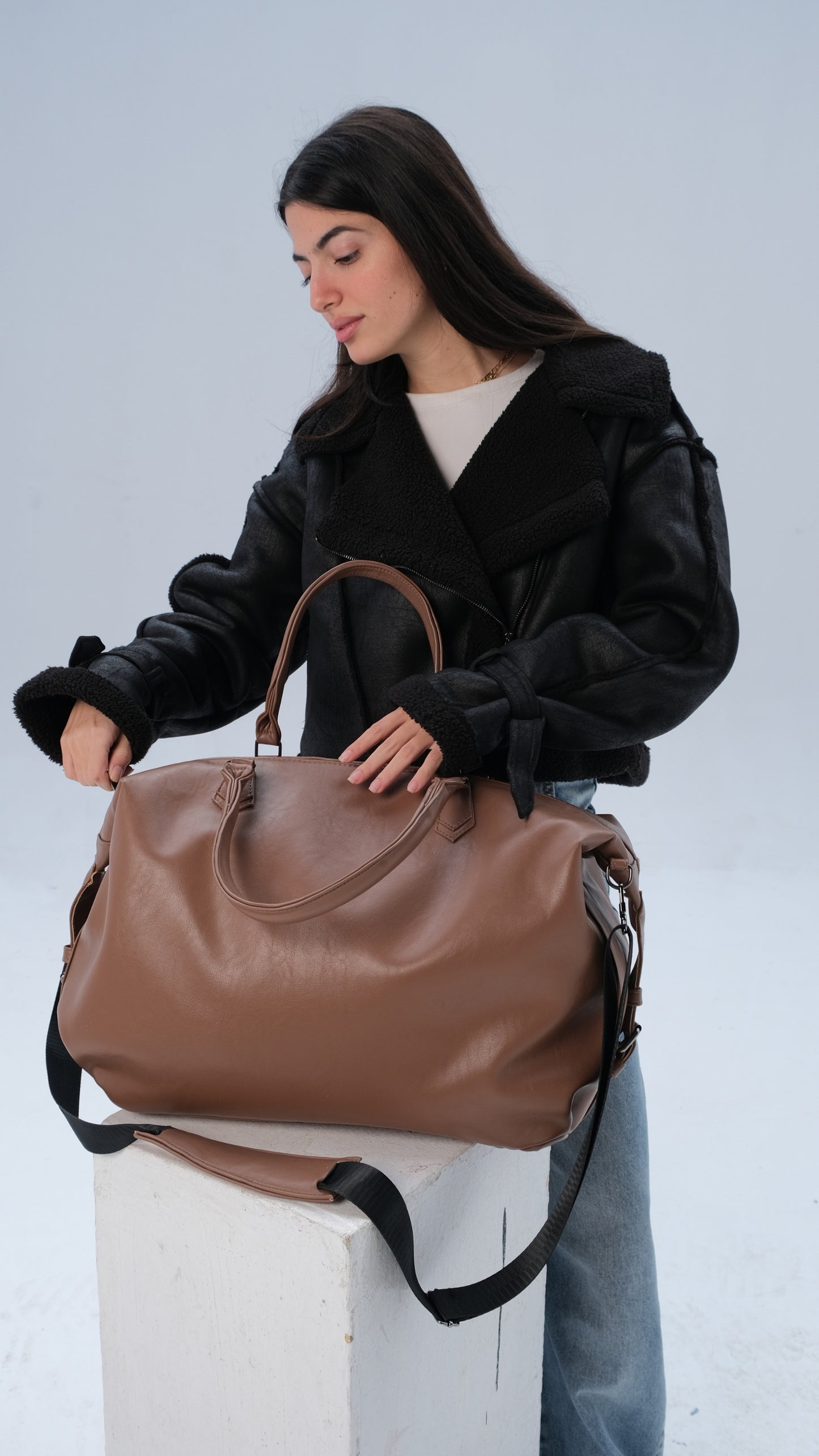 Leather Duffle Bag - Latte