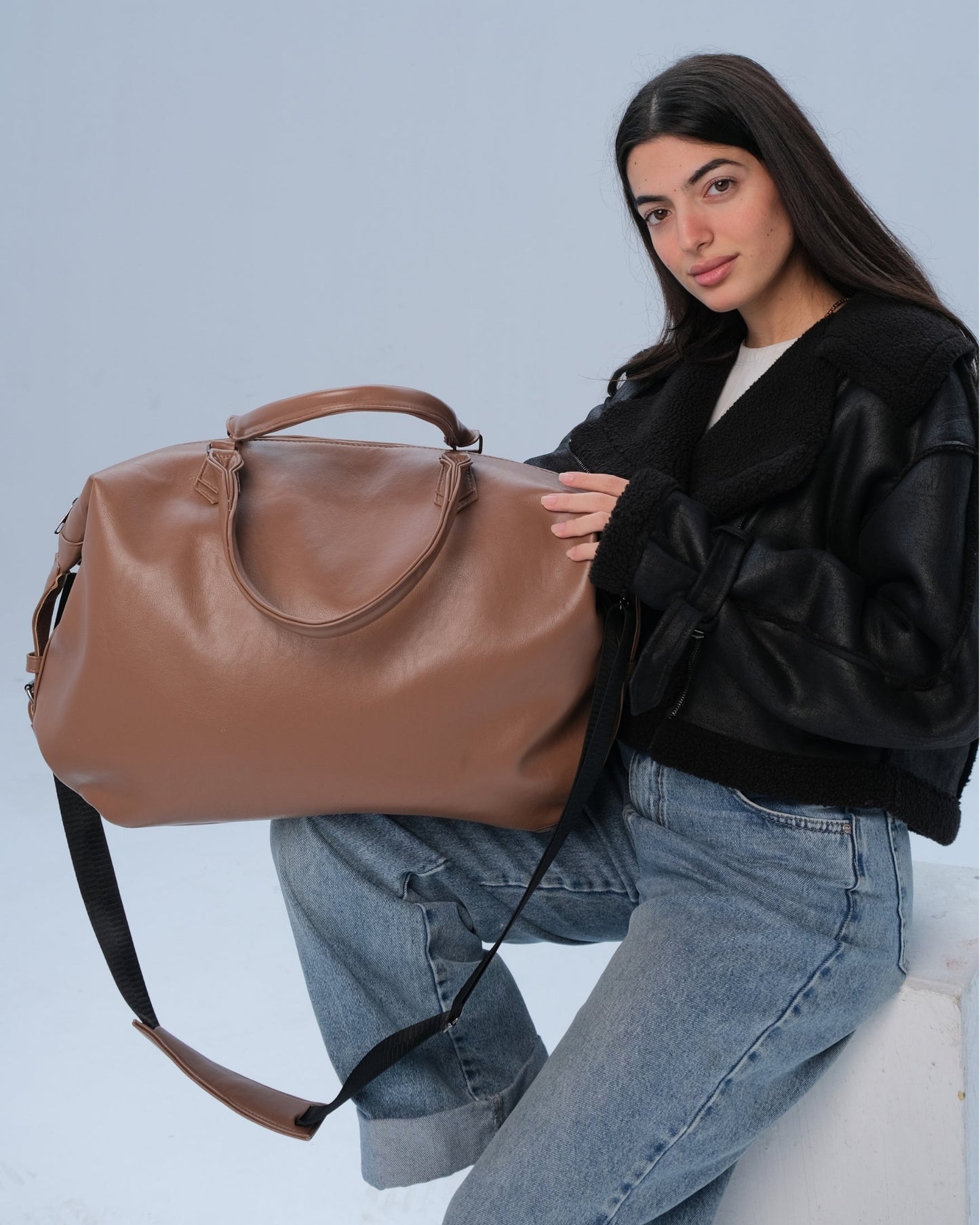 Leather Duffle Bag - Latte
