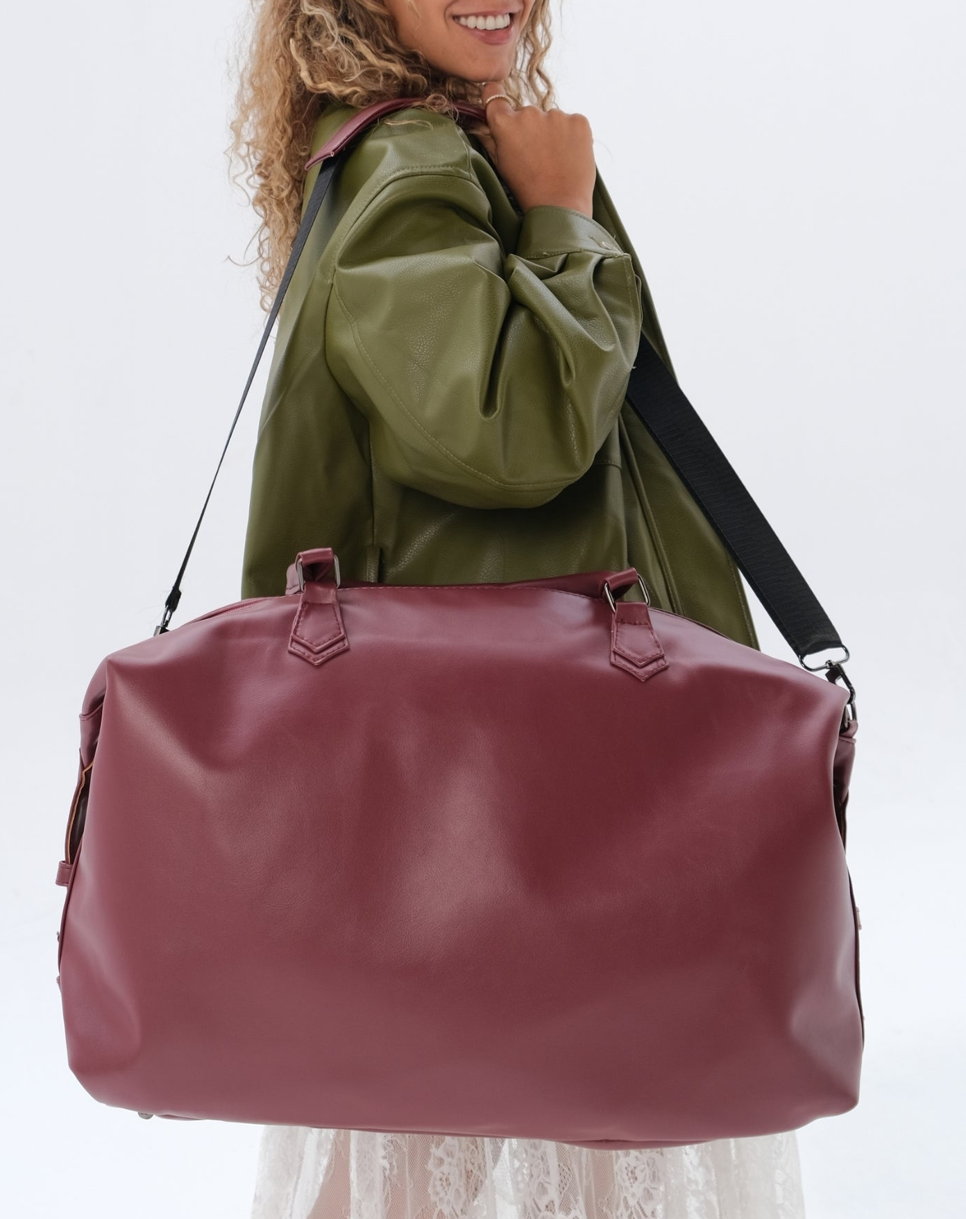 Leather Duffle Bag - Burgundy