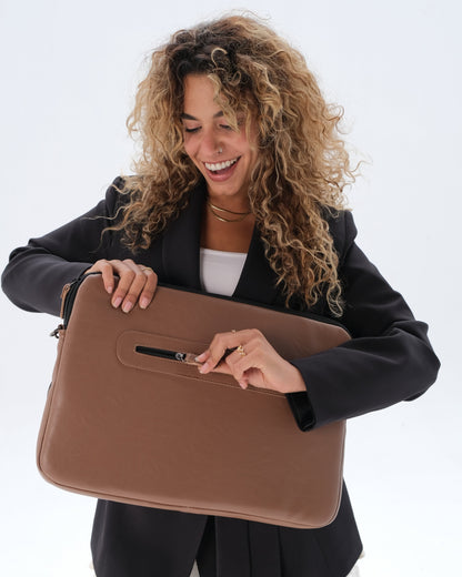 Leather Laptop Bag - Latte