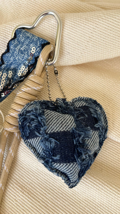 Denim Heart Charm – Beige Detail