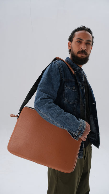 Leather Laptop Bag - Camel