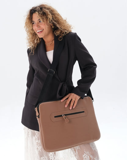 Leather Laptop Bag - Latte