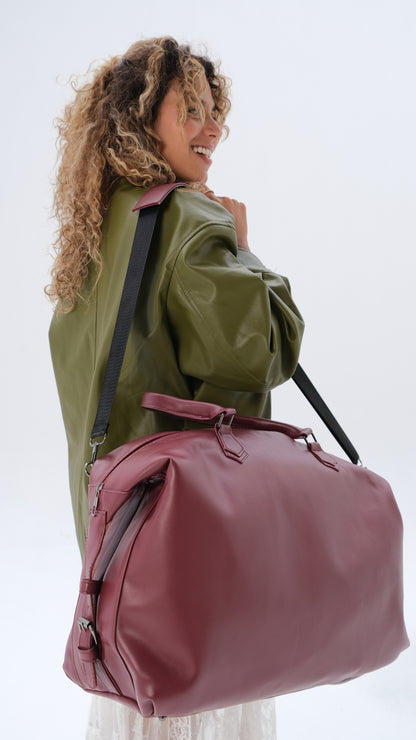 Leather Duffle Bag - Burgundy