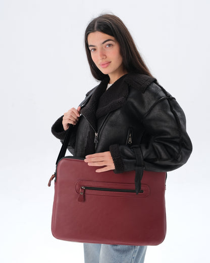 Leather Laptop Bag - Burgundy