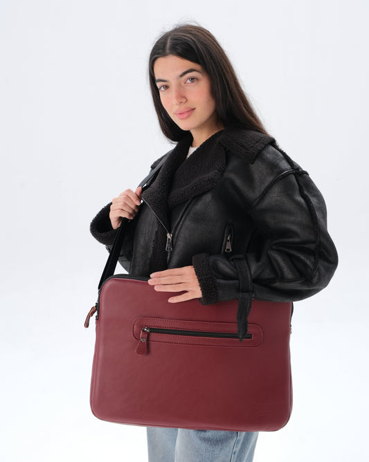 Leather Laptop Bag - Burgundy