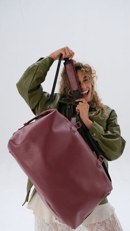 Leather Duffle Bag - Burgundy