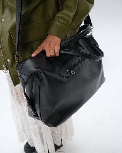 Leather Duffle Bag - Black