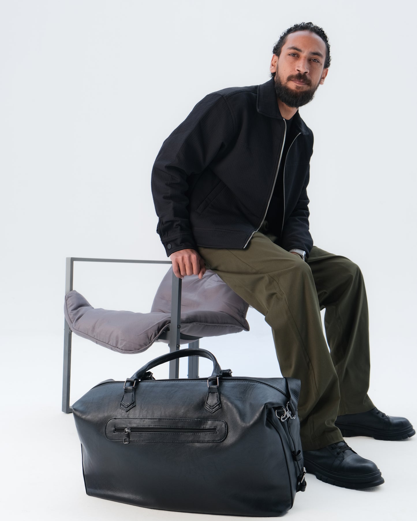 Leather Duffle Bag - Black