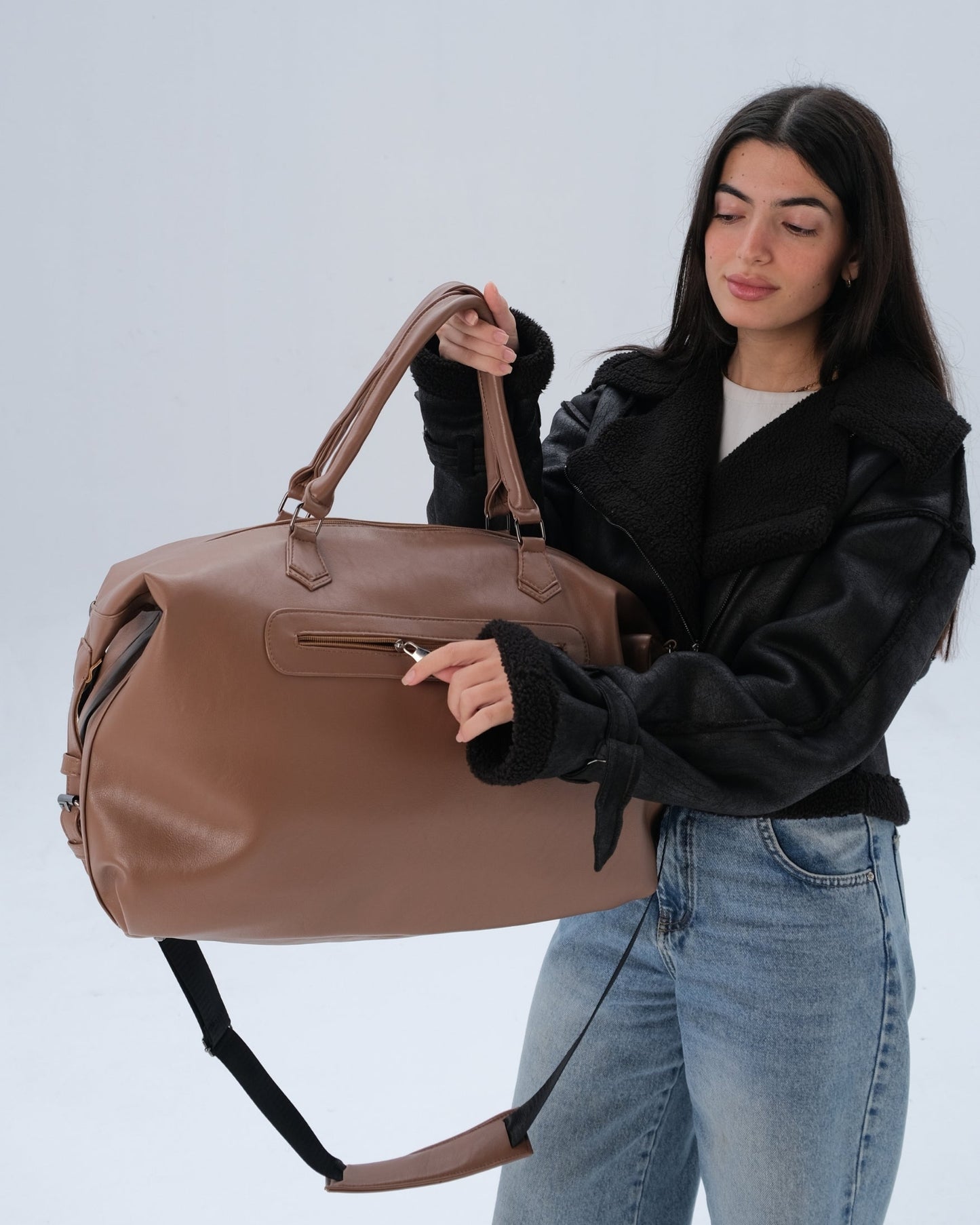 Leather Duffle Bag - Latte